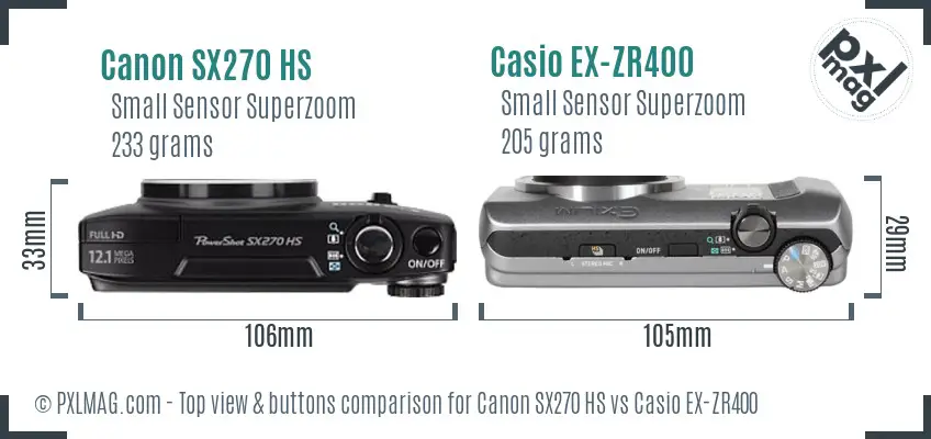 Canon SX270 HS vs Casio EX-ZR400 top view buttons comparison