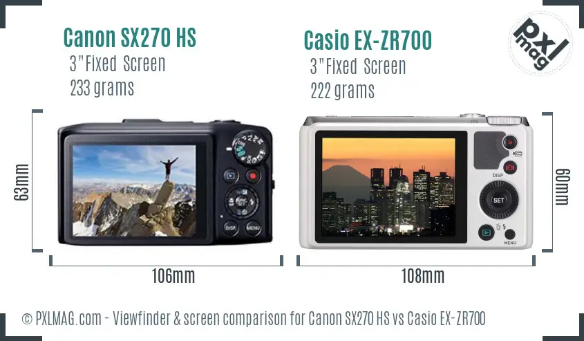 Canon SX270 HS vs Casio EX-ZR700 Screen and Viewfinder comparison Canon SX270 HS vs Casio EX-ZR700 Screen and Viewfinder comparison