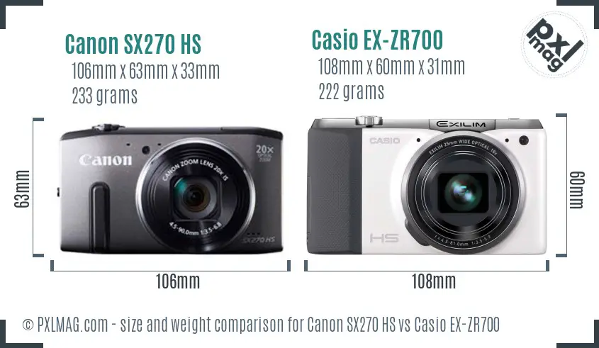 Canon SX270 HS vs Casio EX-ZR700 size comparison Canon SX270 HS vs Casio EX-ZR700 size comparison