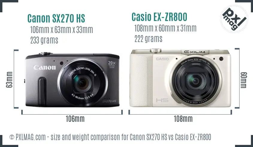 Canon SX270 HS vs Casio EX-ZR800 size comparison