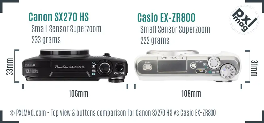 Canon SX270 HS vs Casio EX-ZR800 top view buttons comparison