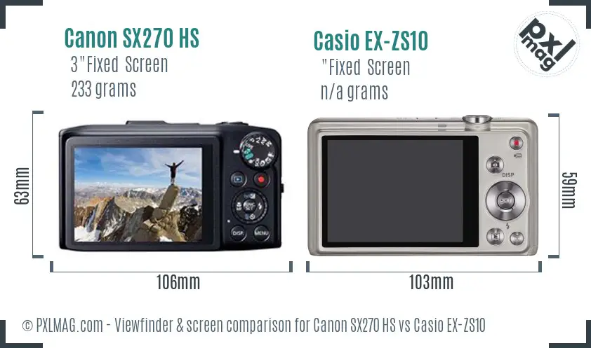 Canon SX270 HS vs Casio EX-ZS10 Screen and Viewfinder comparison