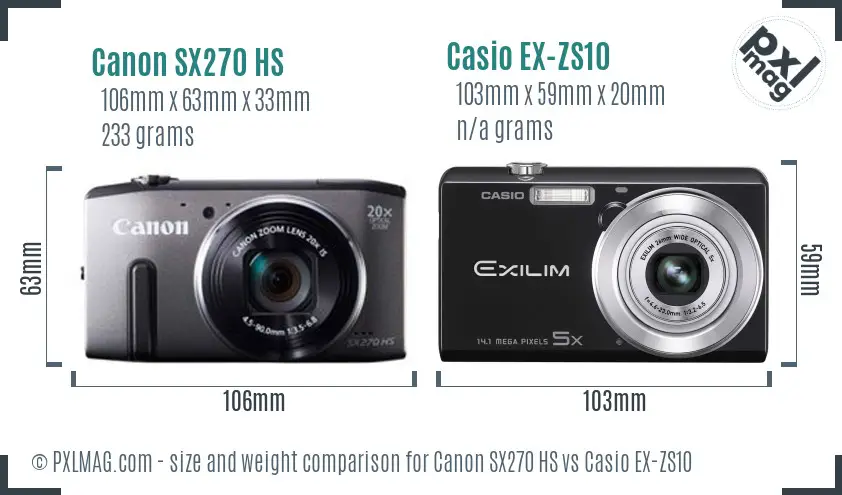 Canon SX270 HS vs Casio EX-ZS10 size comparison