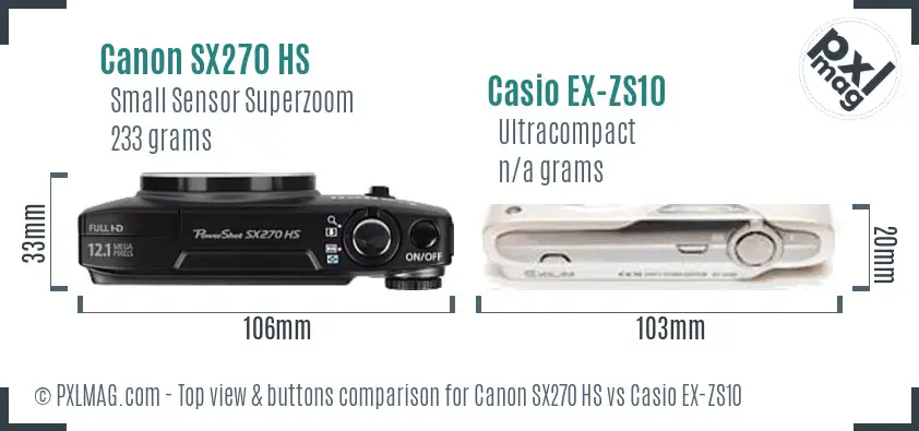 Canon SX270 HS vs Casio EX-ZS10 top view buttons comparison
