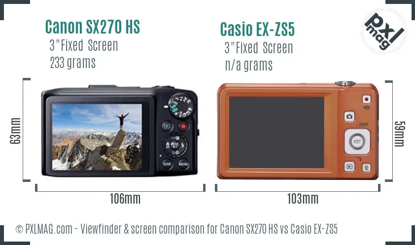 Canon SX270 HS vs Casio EX-ZS5 Screen and Viewfinder comparison Canon SX270 HS vs Casio EX-ZS5 Screen and Viewfinder comparison