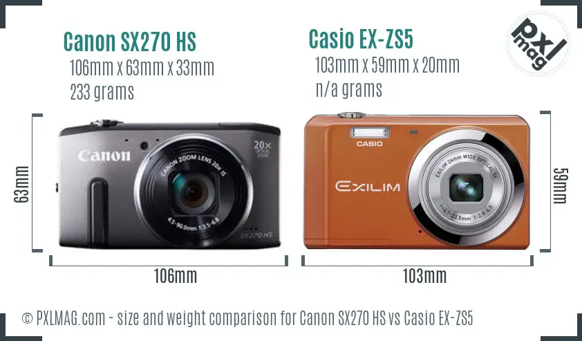 Canon SX270 HS vs Casio EX-ZS5 size comparison Canon SX270 HS vs Casio EX-ZS5 size comparison