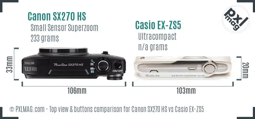 Canon SX270 HS vs Casio EX-ZS5 top view buttons comparison Canon SX270 HS vs Casio EX-ZS5 top view buttons comparison