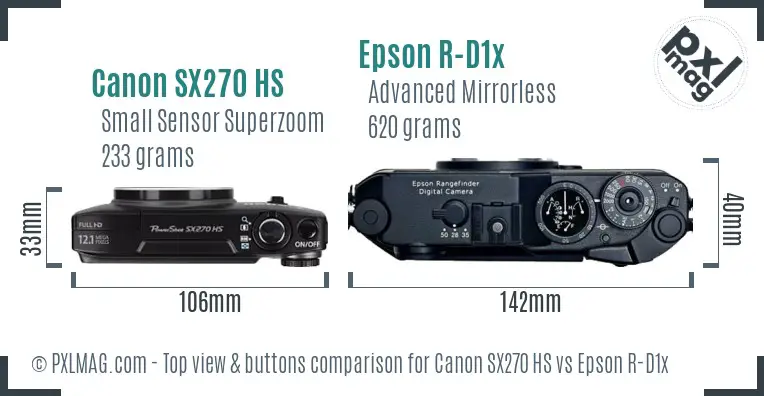 Canon SX270 HS vs Epson R-D1x top view buttons comparison Canon SX270 HS vs Epson R-D1x top view buttons comparison