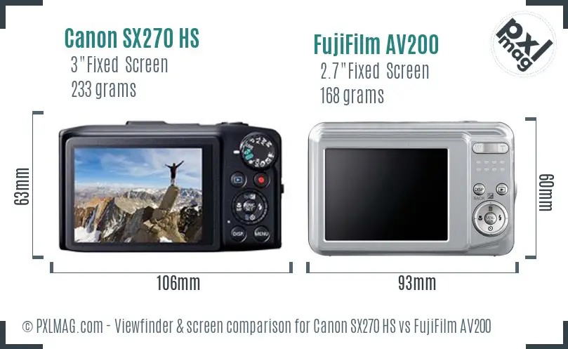 Canon SX270 HS vs FujiFilm AV200 Screen and Viewfinder comparison