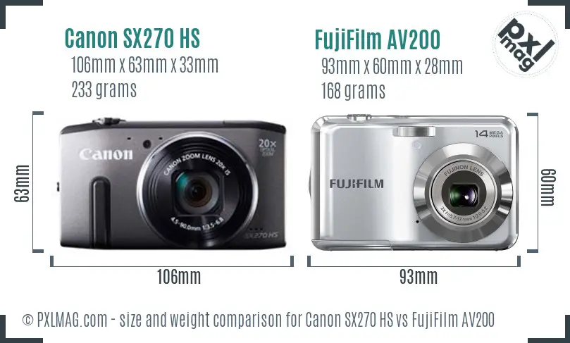 Canon SX270 HS vs FujiFilm AV200 size comparison