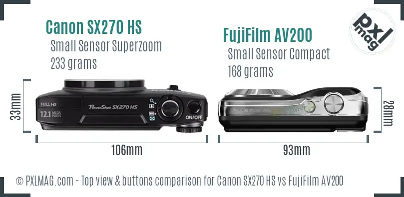 Canon SX270 HS vs FujiFilm AV200 top view buttons comparison