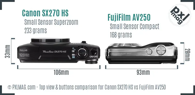 Canon SX270 HS vs FujiFilm AV250 top view buttons comparison