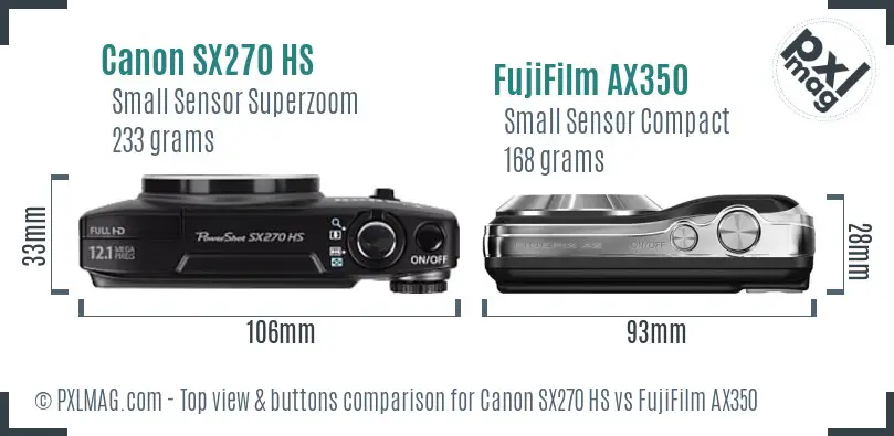 Canon SX270 HS vs FujiFilm AX350 top view buttons comparison