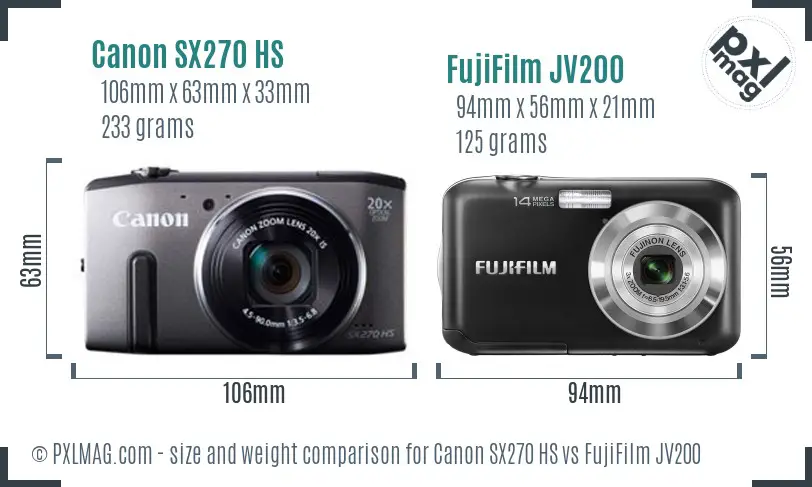 Canon SX270 HS vs FujiFilm JV200 size comparison