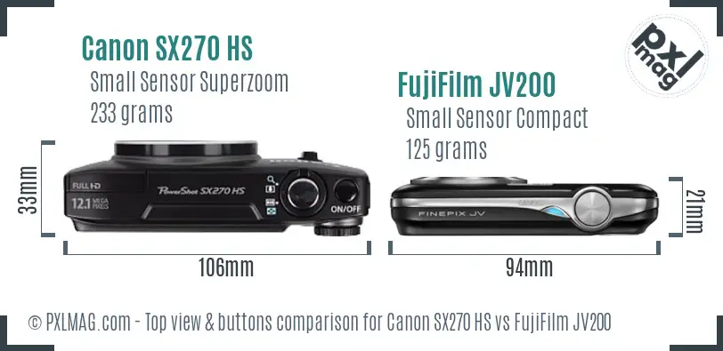 Canon SX270 HS vs FujiFilm JV200 top view buttons comparison