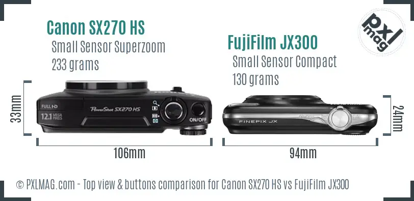 Canon SX270 HS vs FujiFilm JX300 top view buttons comparison