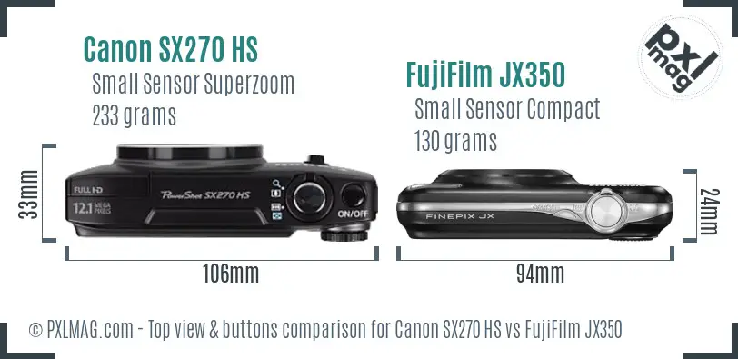 Canon SX270 HS vs FujiFilm JX350 top view buttons comparison