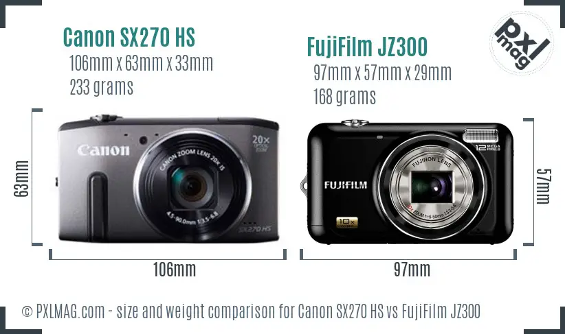 Canon SX270 HS vs FujiFilm JZ300 size comparison Canon SX270 HS vs FujiFilm JZ300 size comparison