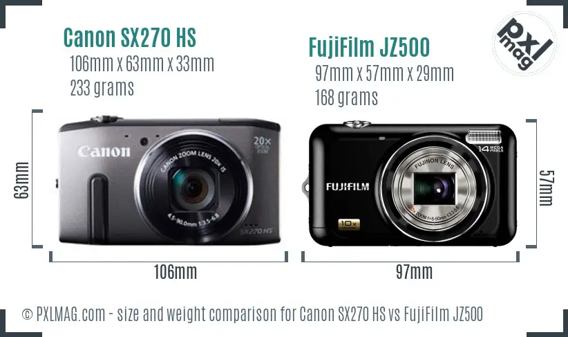 Canon SX270 HS vs FujiFilm JZ500 size comparison Canon SX270 HS vs FujiFilm JZ500 size comparison