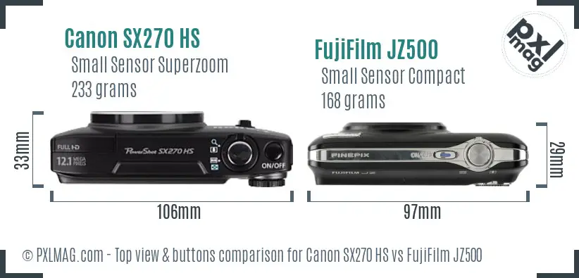Canon SX270 HS vs FujiFilm JZ500 top view buttons comparison