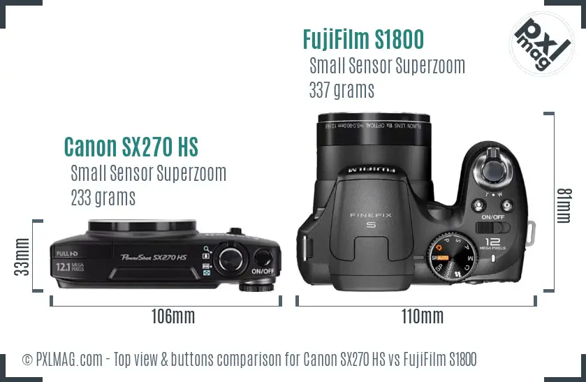 Canon SX270 HS vs FujiFilm S1800 top view buttons comparison