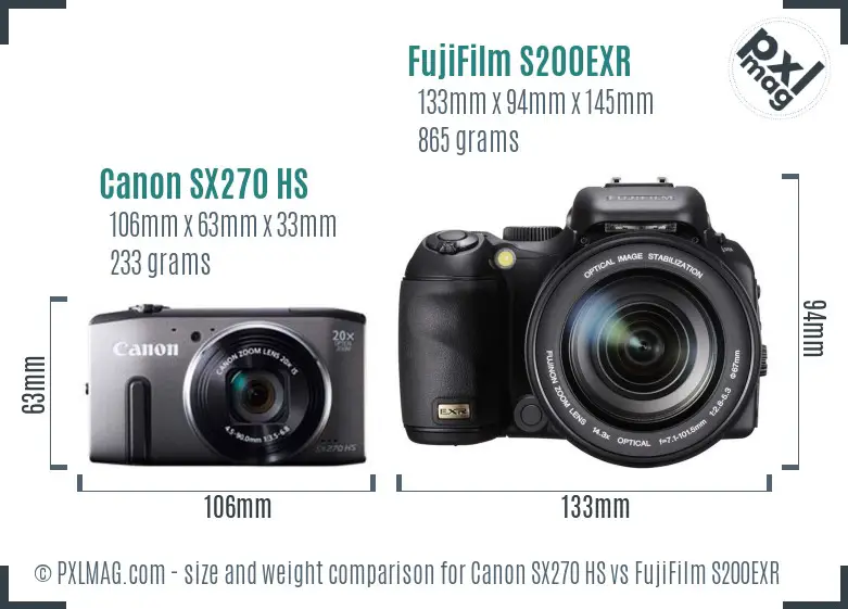Canon SX270 HS vs FujiFilm S200EXR size comparison