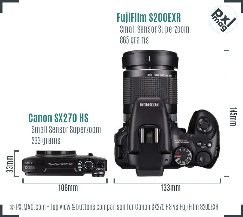 Canon SX270 HS vs FujiFilm S200EXR top view buttons comparison