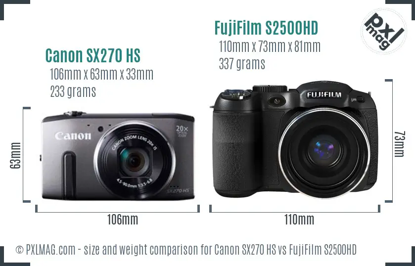 Canon SX270 HS vs FujiFilm S2500HD size comparison