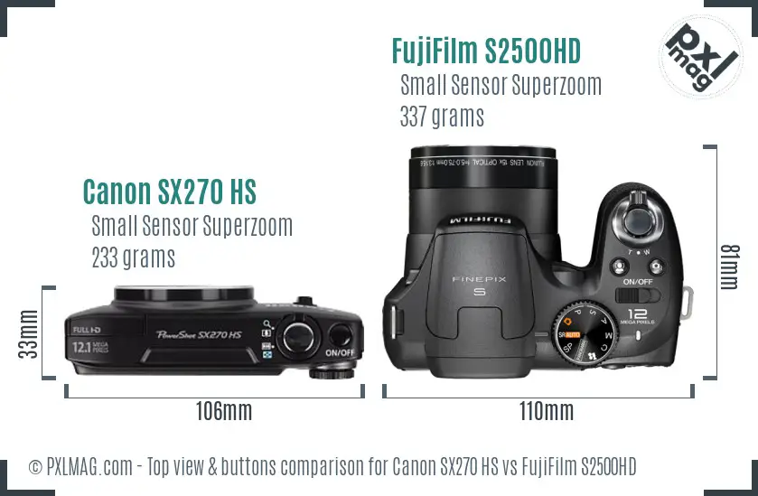 Canon SX270 HS vs FujiFilm S2500HD top view buttons comparison