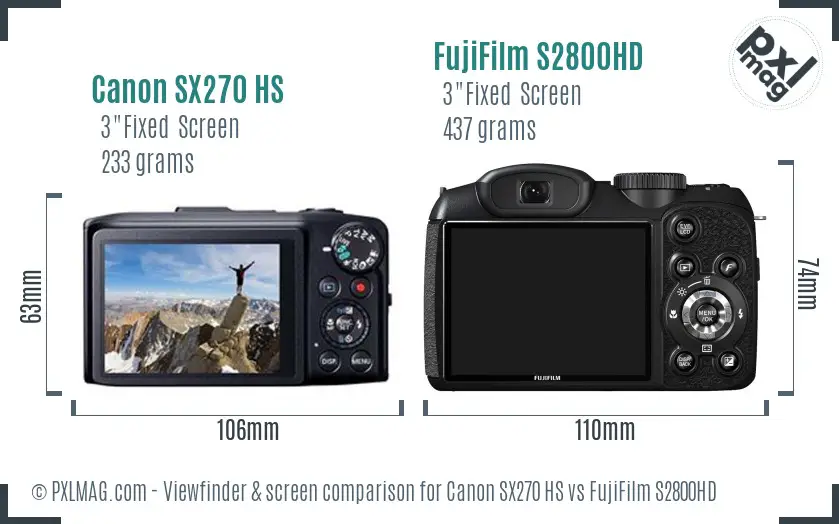 Canon SX270 HS vs FujiFilm S2800HD Screen and Viewfinder comparison