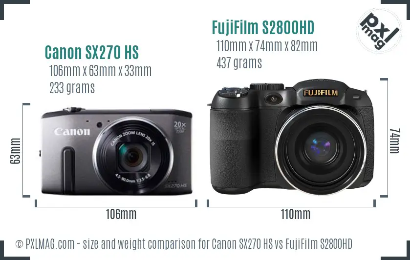 Canon SX270 HS vs FujiFilm S2800HD size comparison