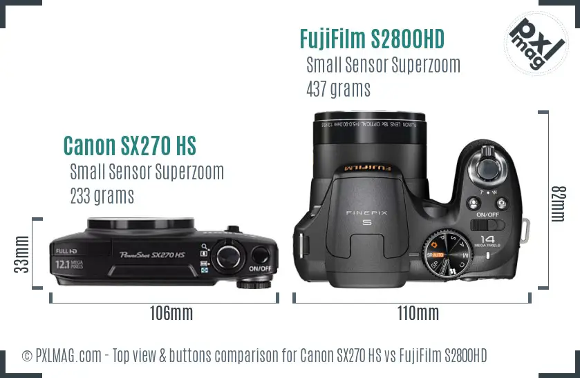 Canon SX270 HS vs FujiFilm S2800HD top view buttons comparison