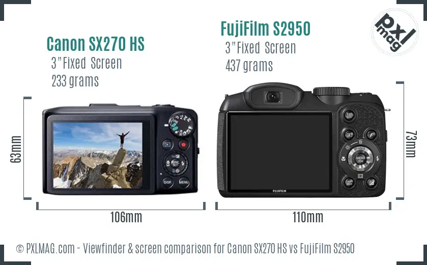 Canon SX270 HS vs FujiFilm S2950 Screen and Viewfinder comparison