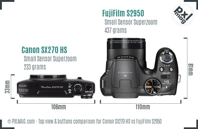 Canon SX270 HS vs FujiFilm S2950 top view buttons comparison