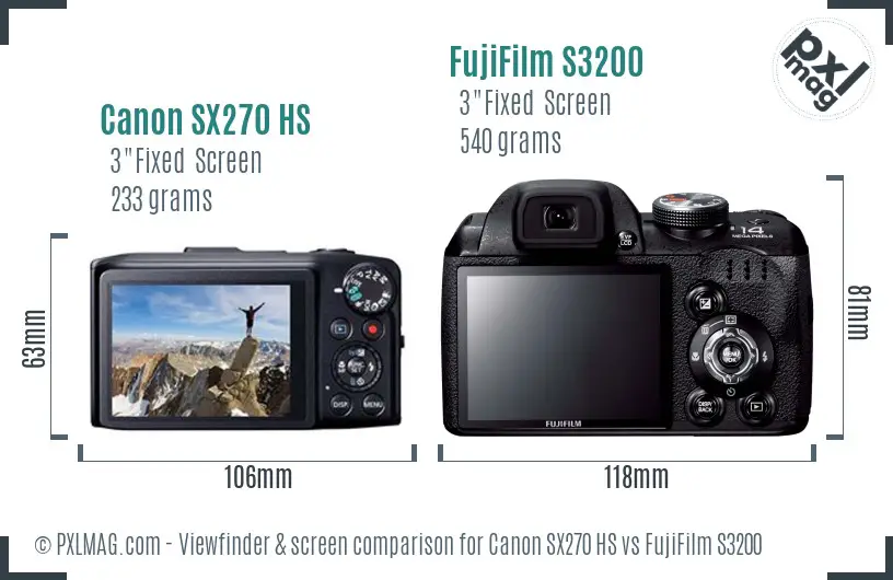 Canon SX270 HS vs FujiFilm S3200 Screen and Viewfinder comparison