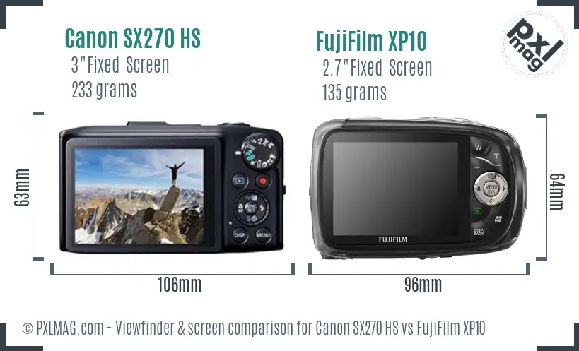 Canon SX270 HS vs FujiFilm XP10 Screen and Viewfinder comparison