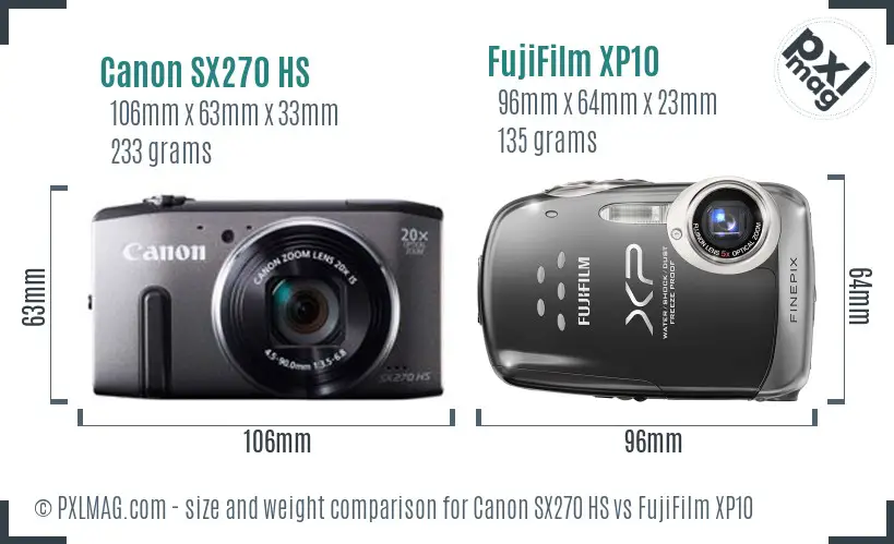 Canon SX270 HS vs FujiFilm XP10 size comparison