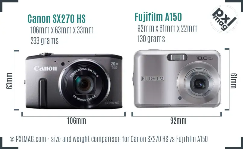 Canon SX270 HS vs Fujifilm A150 size comparison Canon SX270 HS vs Fujifilm A150 size comparison