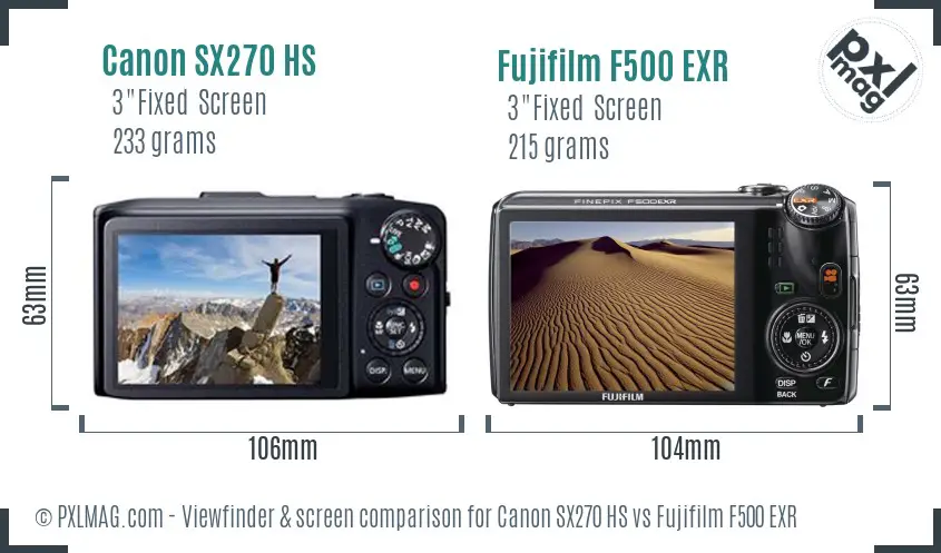 Canon SX270 HS vs Fujifilm F500 EXR Screen and Viewfinder comparison