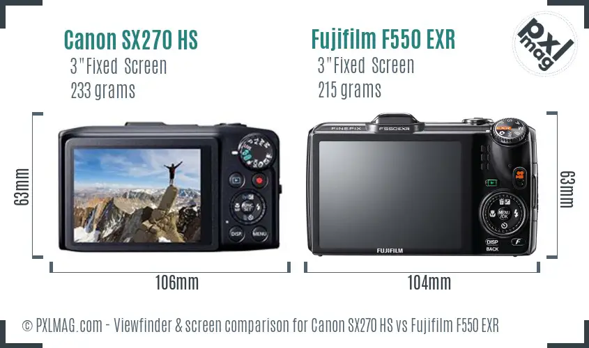 Canon SX270 HS vs Fujifilm F550 EXR Screen and Viewfinder comparison