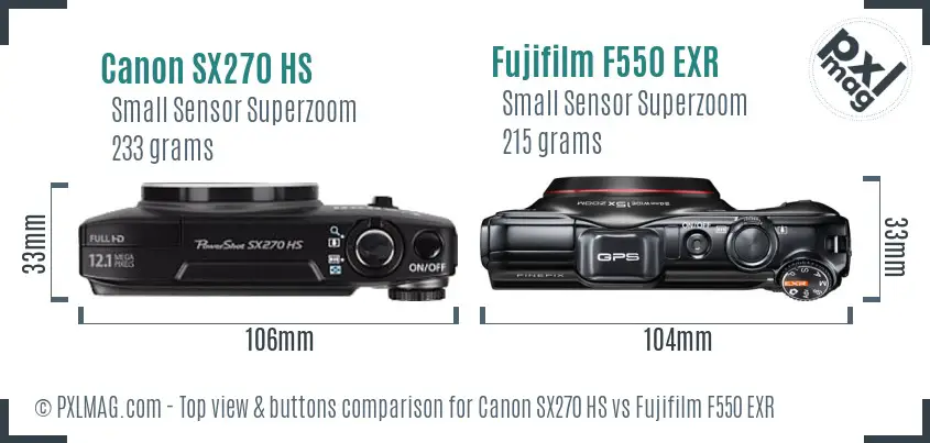 Canon SX270 HS vs Fujifilm F550 EXR top view buttons comparison