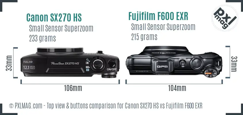 Canon SX270 HS vs Fujifilm F600 EXR top view buttons comparison