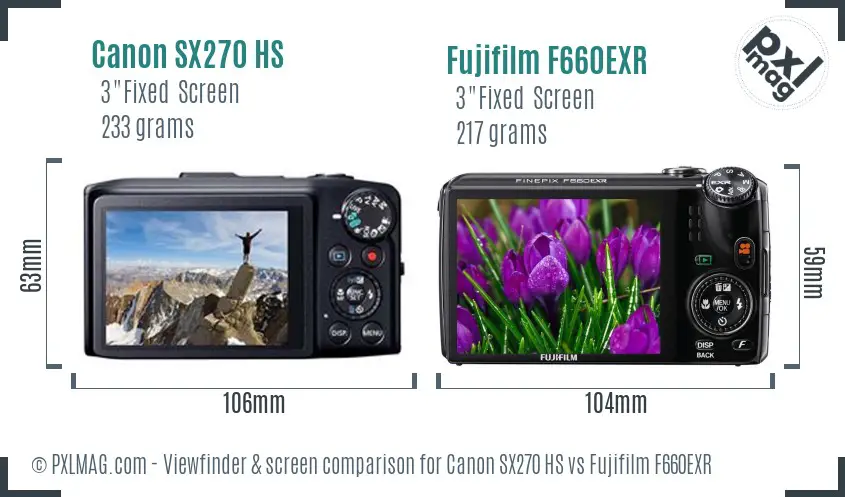 Canon SX270 HS vs Fujifilm F660EXR Screen and Viewfinder comparison