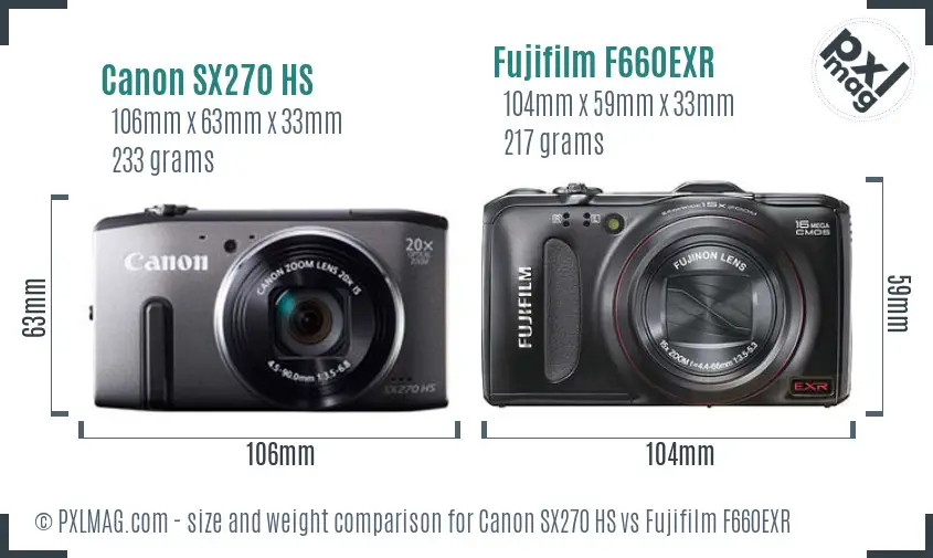 Canon SX270 HS vs Fujifilm F660EXR size comparison