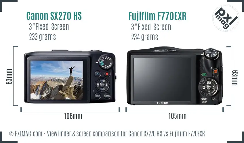 Canon SX270 HS vs Fujifilm F770EXR Screen and Viewfinder comparison
