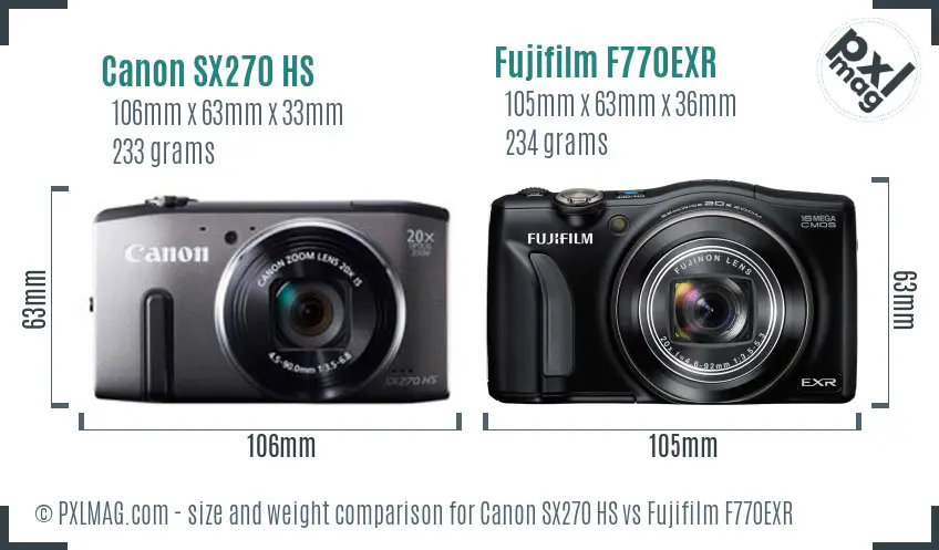 Canon SX270 HS vs Fujifilm F770EXR size comparison
