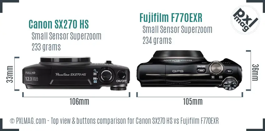 Canon SX270 HS vs Fujifilm F770EXR top view buttons comparison