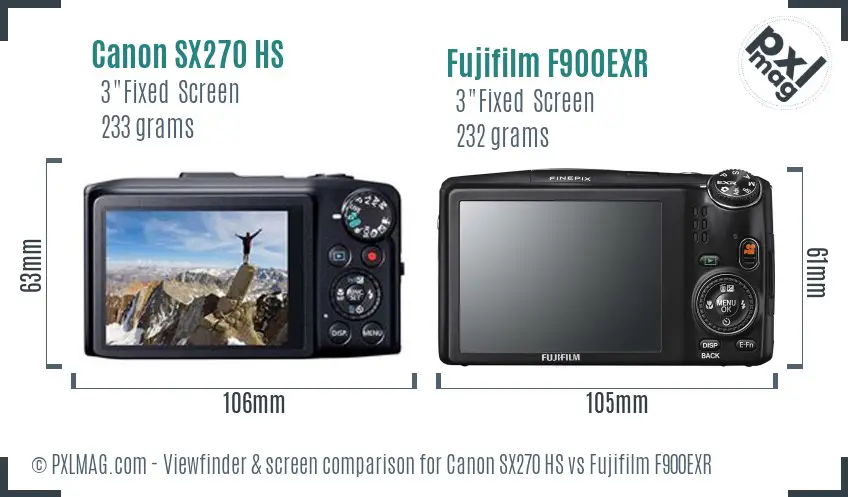 Canon SX270 HS vs Fujifilm F900EXR Screen and Viewfinder comparison