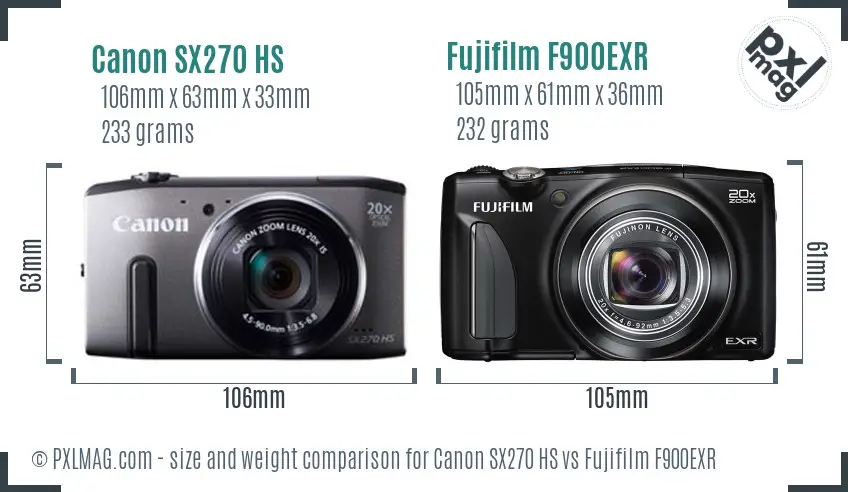 Canon SX270 HS vs Fujifilm F900EXR size comparison
