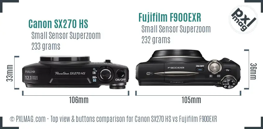 Canon SX270 HS vs Fujifilm F900EXR top view buttons comparison